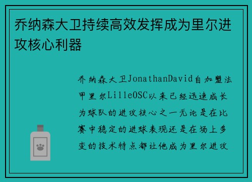 乔纳森大卫持续高效发挥成为里尔进攻核心利器 乔纳森大卫持续高效发挥成为里尔进攻核心利器