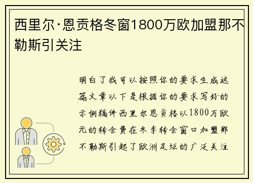 西里尔·恩贡格冬窗1800万欧加盟那不勒斯引关注